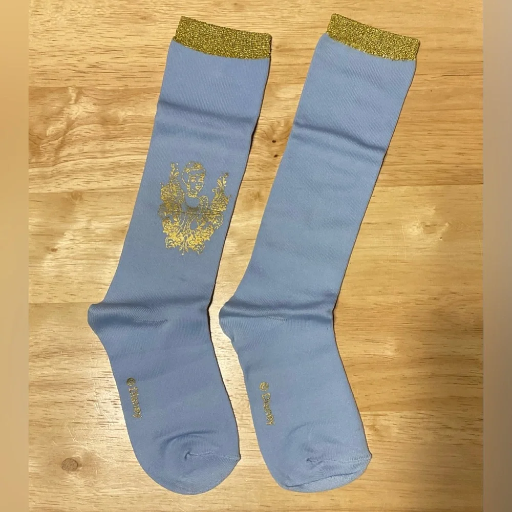 Girl’s Disney Store Cinderella Knee High Socks Blue and Gold.
